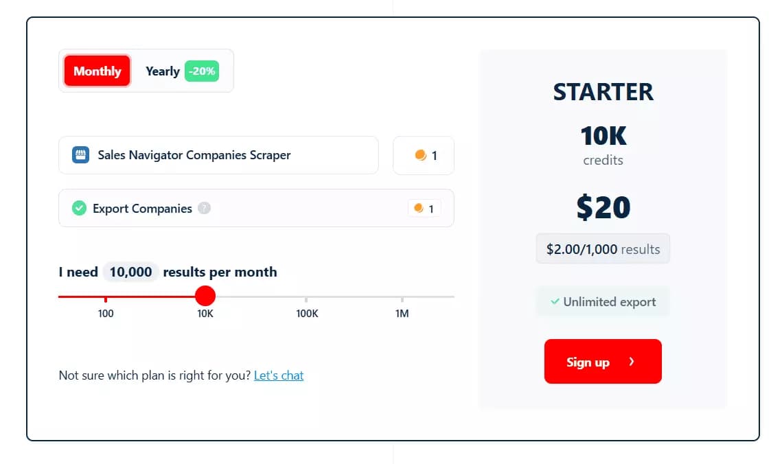 My top 2 favorite Sales Navigator Companies Scrapers - Pricing image10