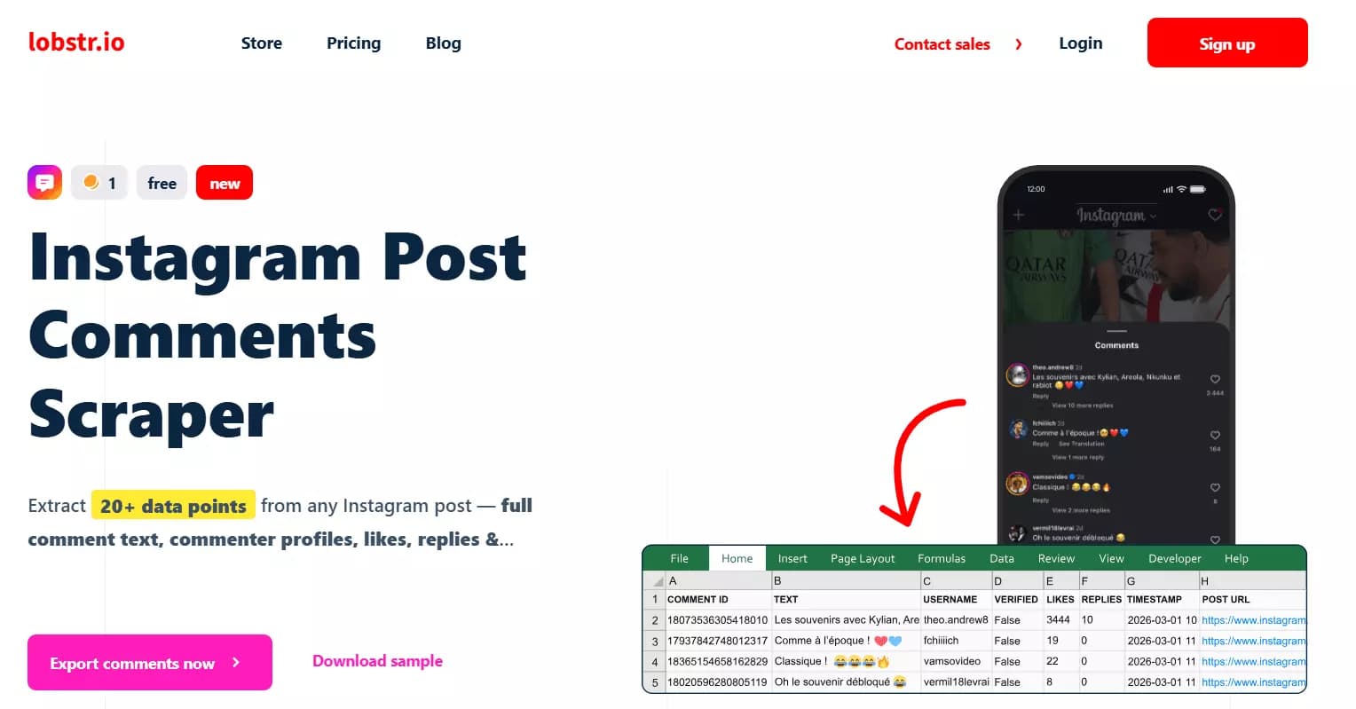 Best Instagram comments scraper: lobstr.io
