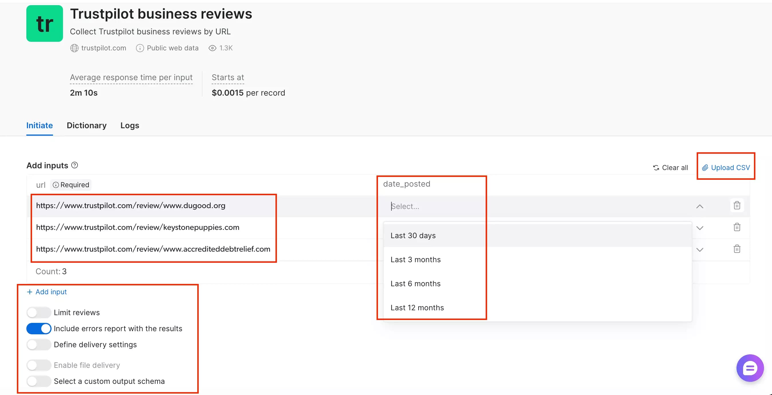 Brightdata scraper UI