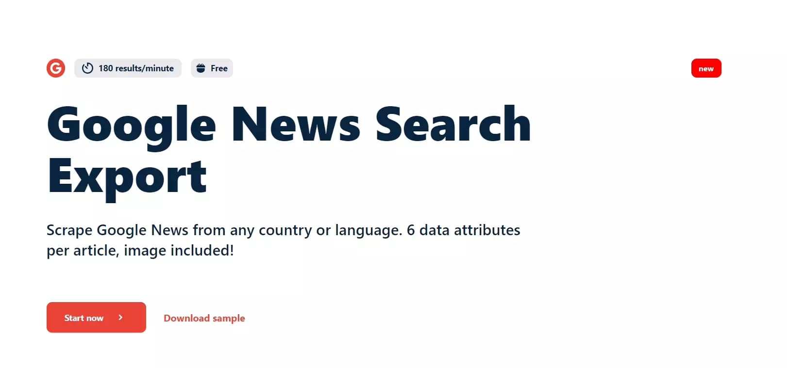 Page de produit Google News Search Export