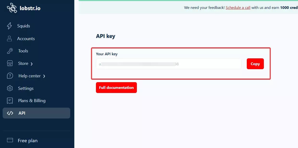 Comment j’ai construit le bot Leboncoin Auto Message Sender ? - 1. Clé API Lobstr.io