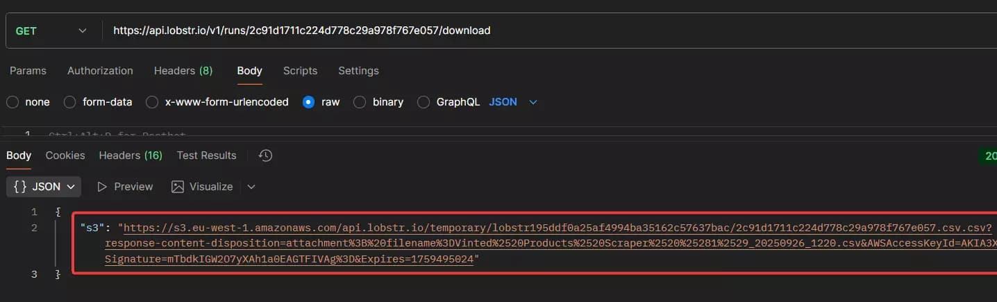 How to use Lobstr.io’s Vinted Product Scraper API? - Getting results image29