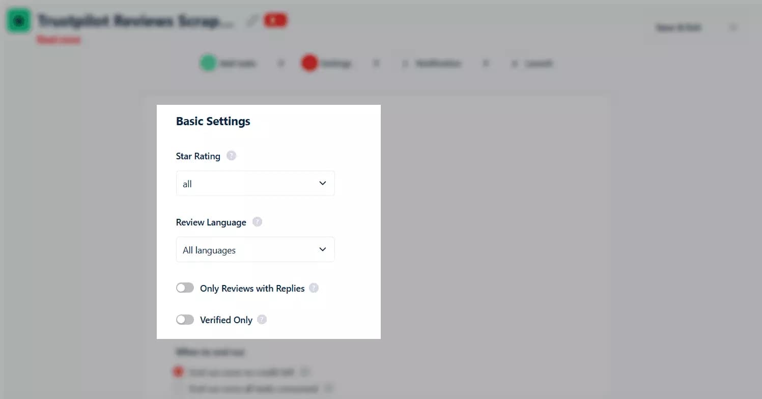 How to scrape Trustpilot reviews using Lobstr.io [Step by Step Guide] - Basic settings