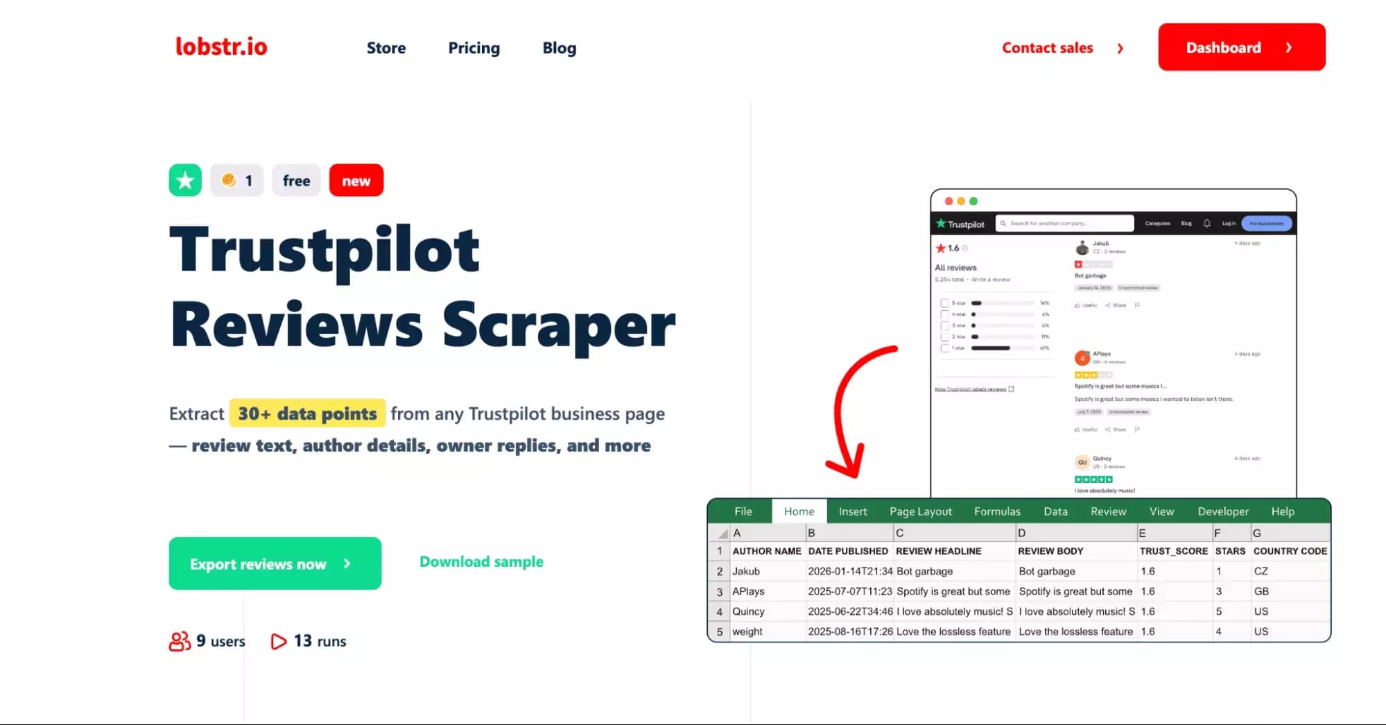 lobstr.io Trustpilot scraper overview