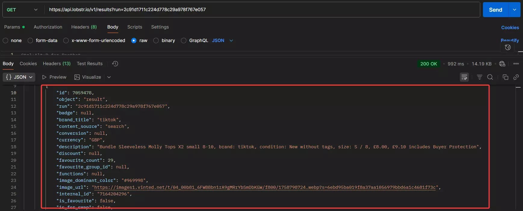 How to use Lobstr.io’s Vinted Product Scraper API? - Getting results image28