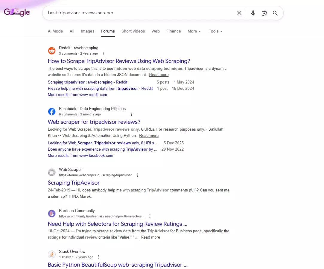 How did I choose the best TripAdvisor reviews scrapers?