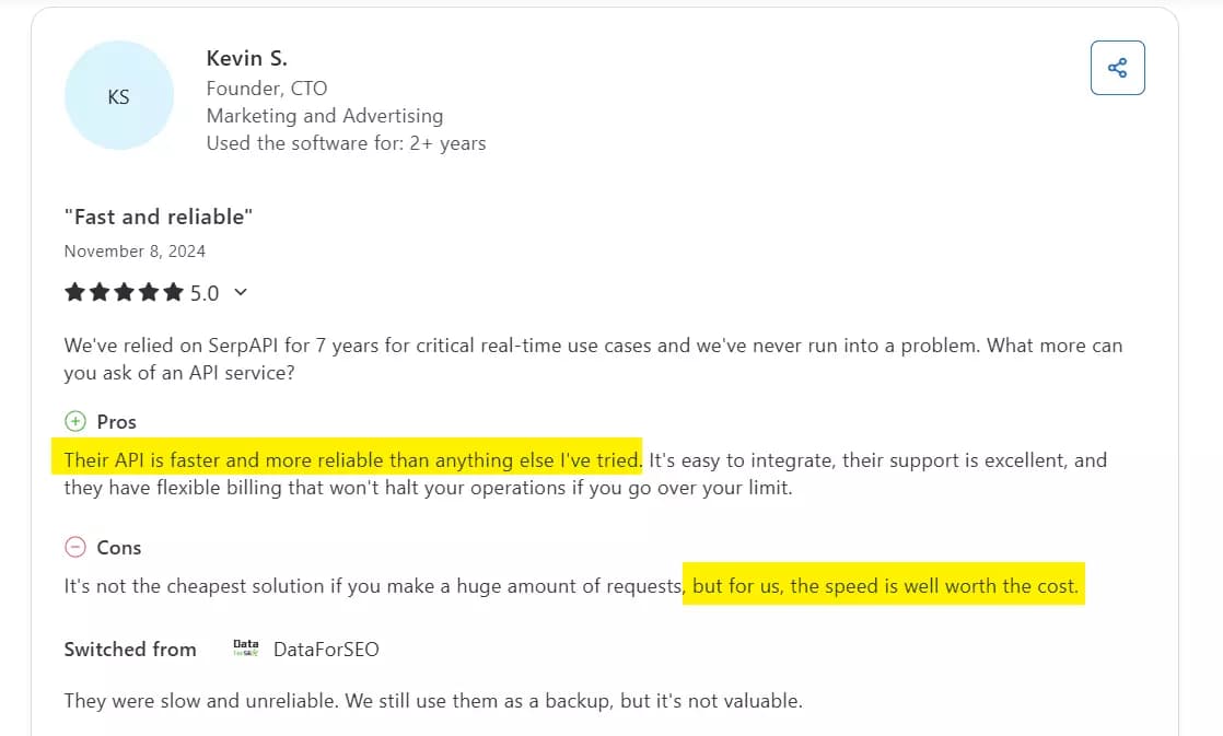 5 Best Google rank tracking APIs compared - What do users say? image14