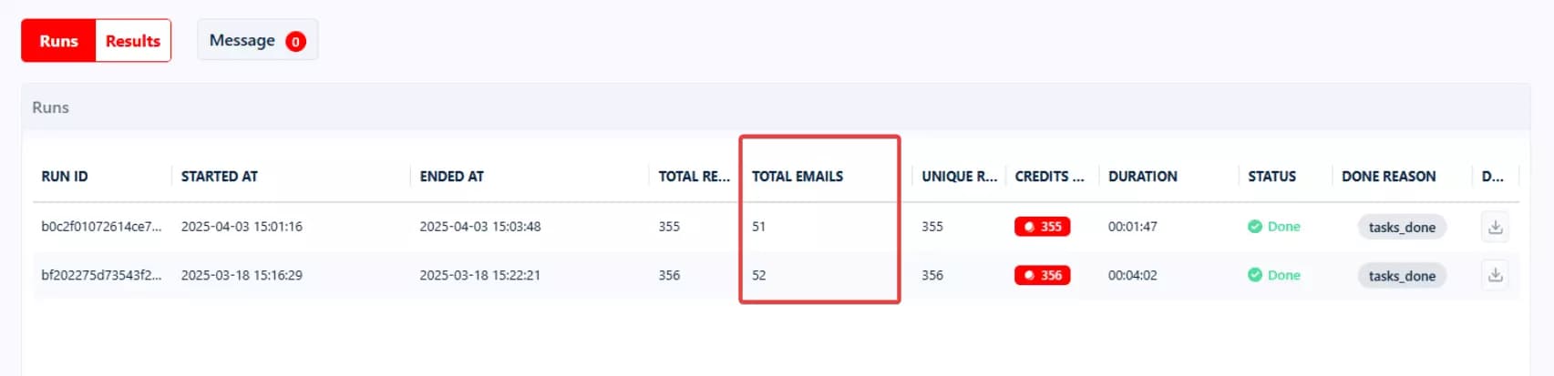 Update #4 – You Can Now Track Email Counts Per Run image9