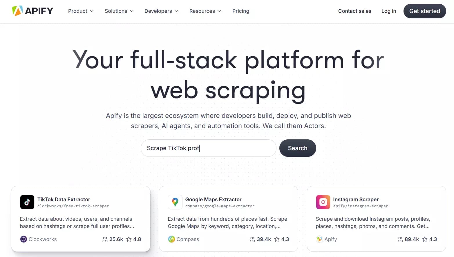Best Phantombuster alternatives for web scraping - 2. Apify