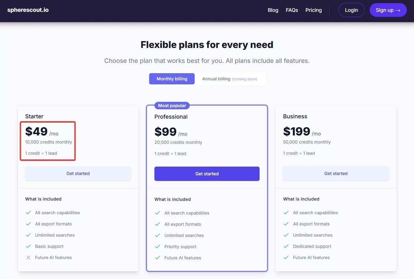 Step 1: Finding leads from Google Maps - Pricing image3