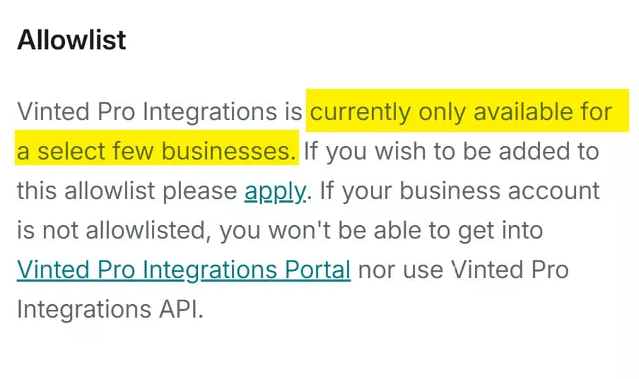 Does Vinted offer an official API? - What are the limitations of the official Vinted API? image8