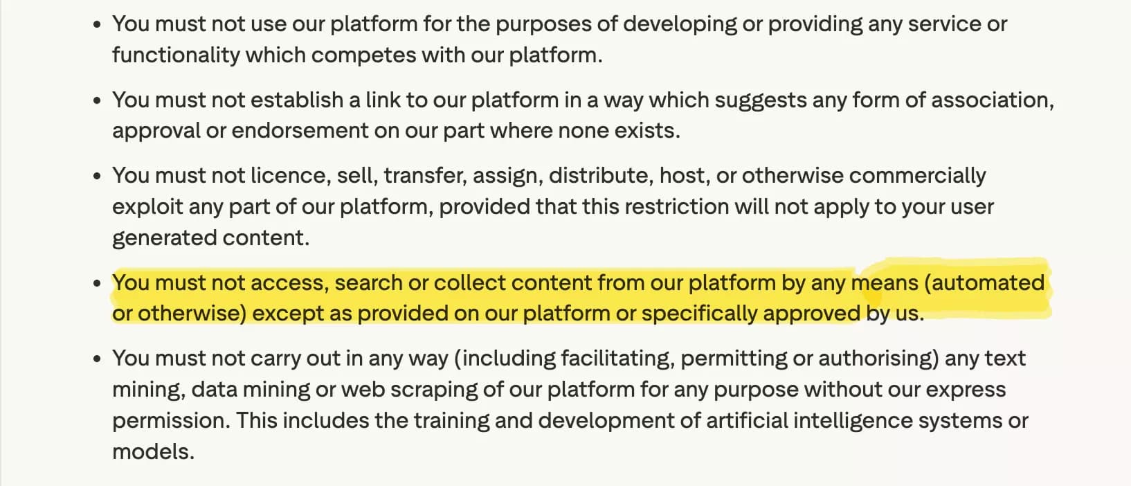 Trustpilot Terms of Use screenshot