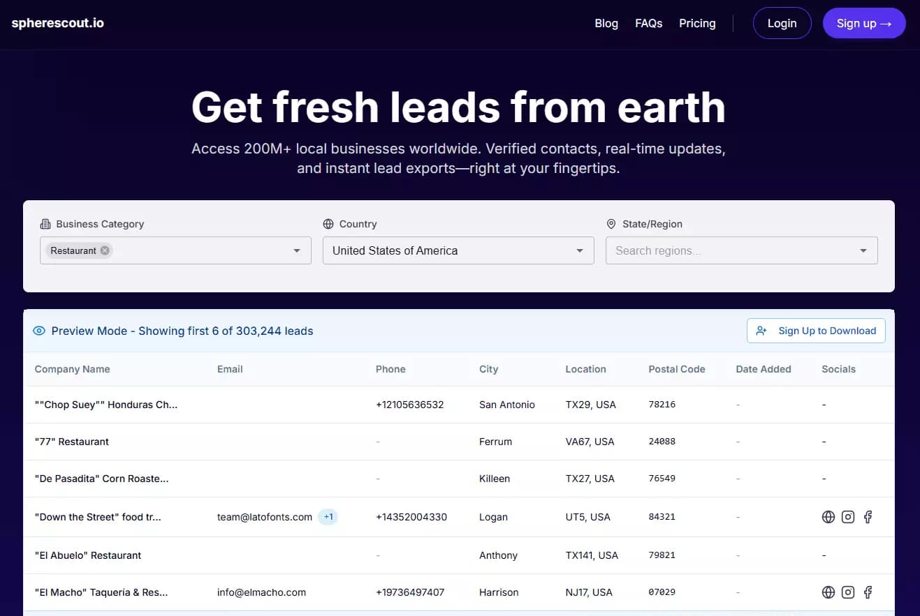 Step 1: Finding leads from Google Maps - 1. Spherescout: The B2B leads database