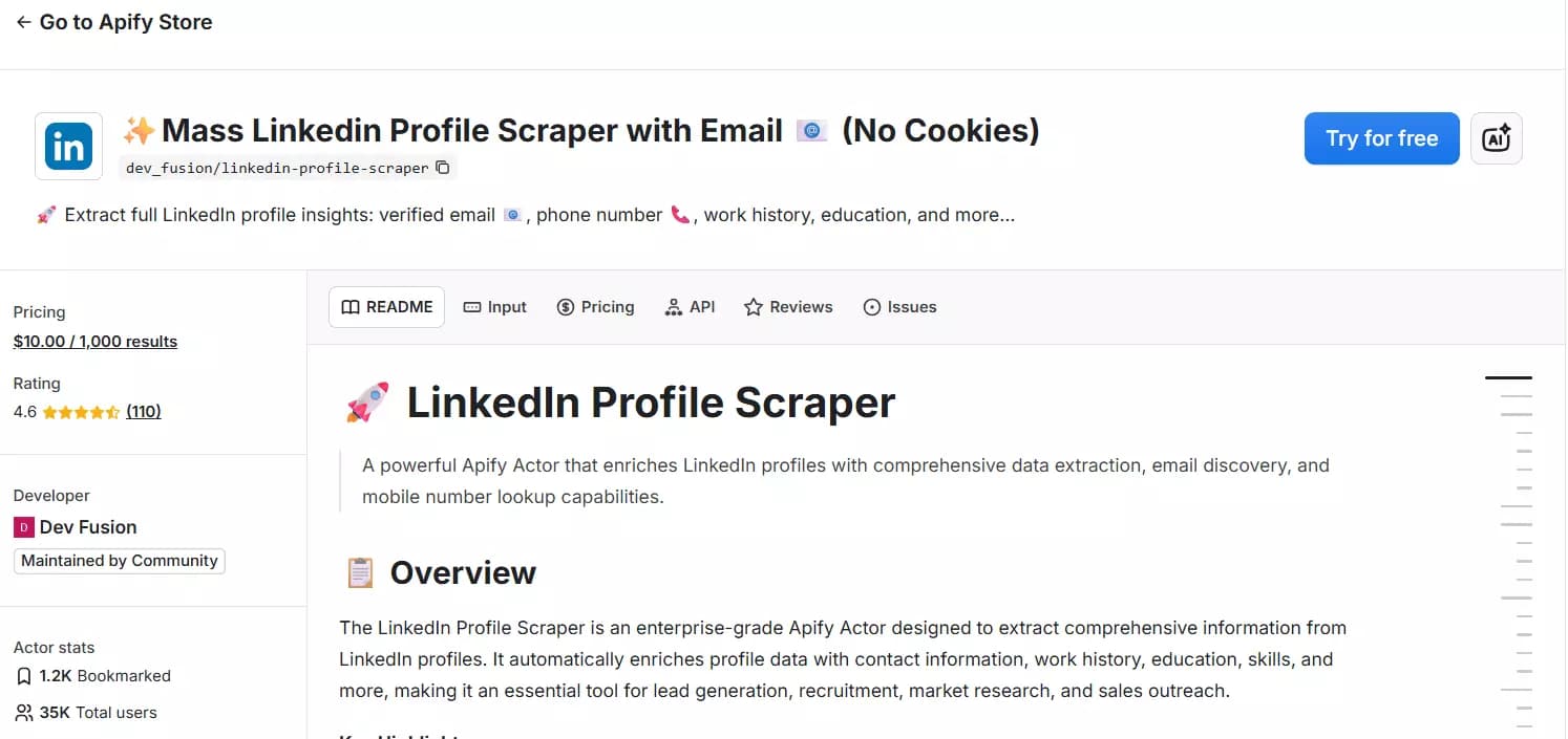 Best LinkedIn Profile Scrapers of 2026 - 3. Apify