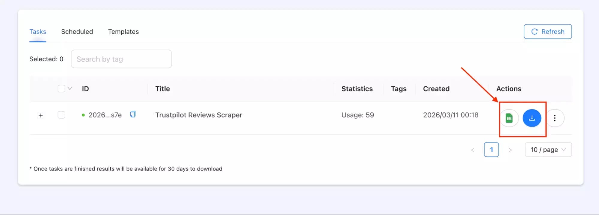 Outscraper CSV download