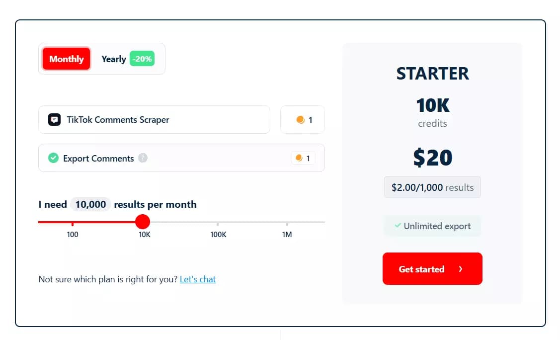 2 ways to scrape TikTok comments - Pricing