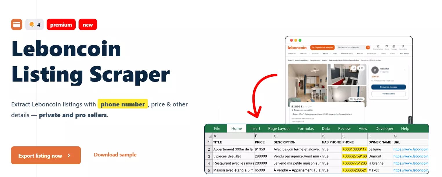 Update #1 – 5 new scrapers launched 🚀 - Leboncoin Listing Scraper 🏠 image2