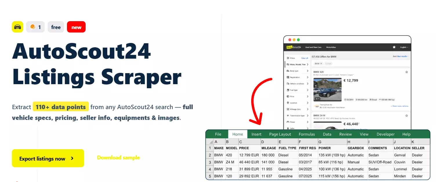 Update #1 – 5 new scrapers launched 🚀 - AutoScout24 Listings Scraper 🚗