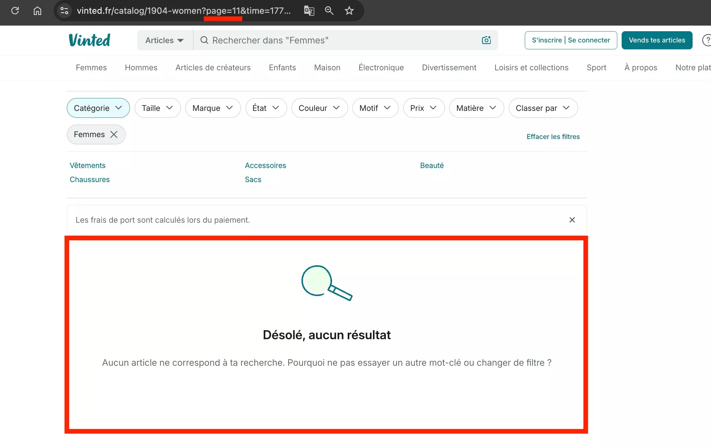 Screenshot showing display limit on marketplace