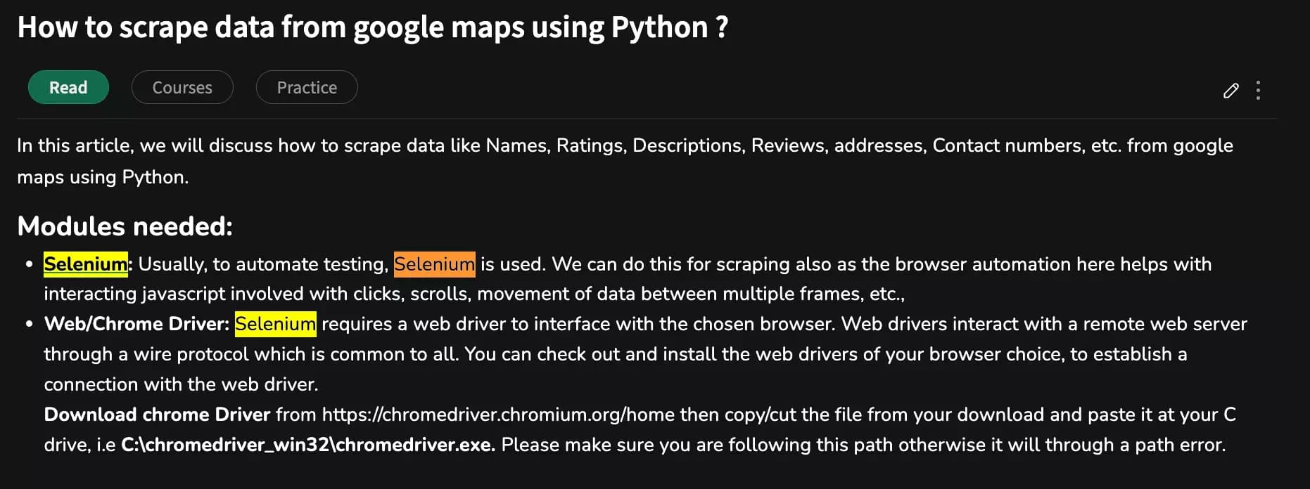 geeksforgeeks tutorial scraping google maps using selenium - image16.png