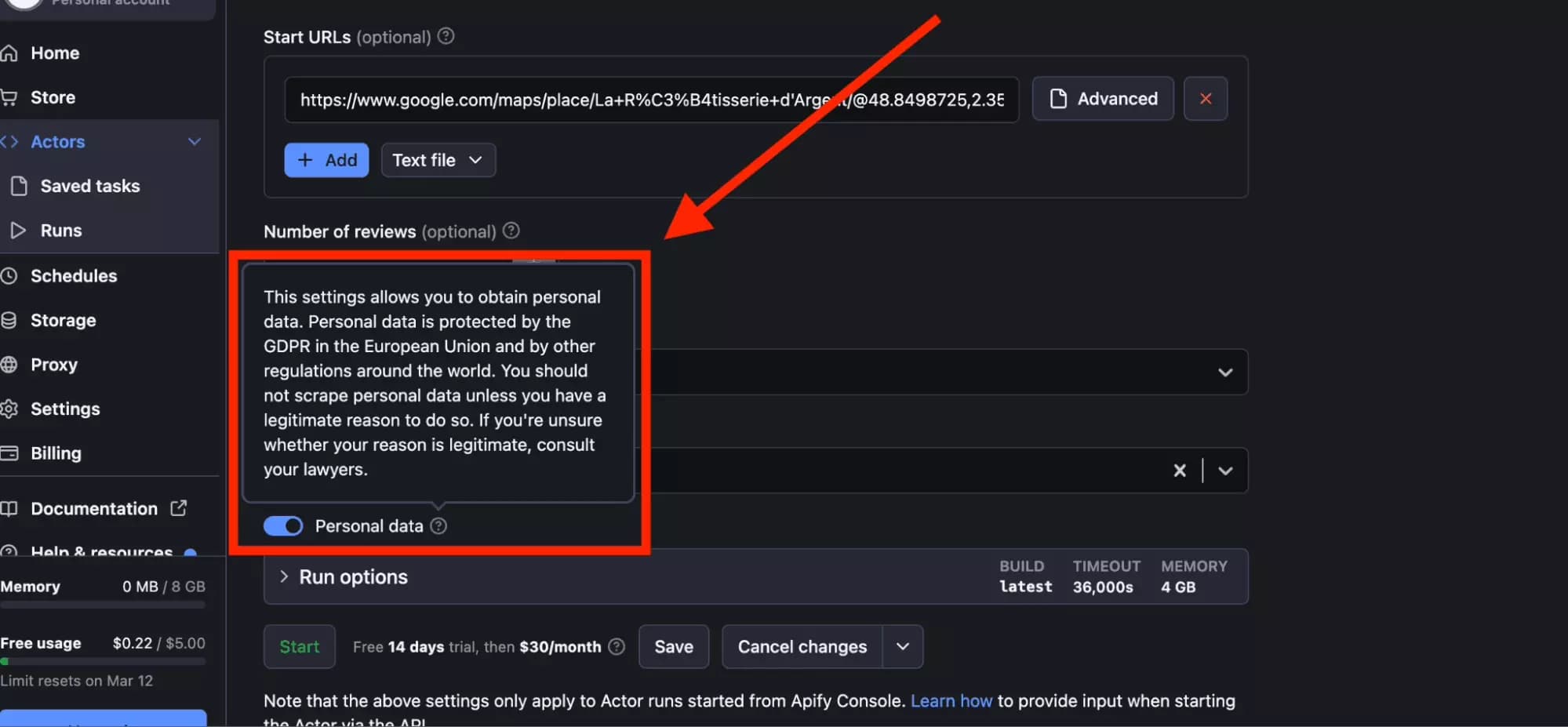 google maps reviews scraper apify console gdpr option - image35.png