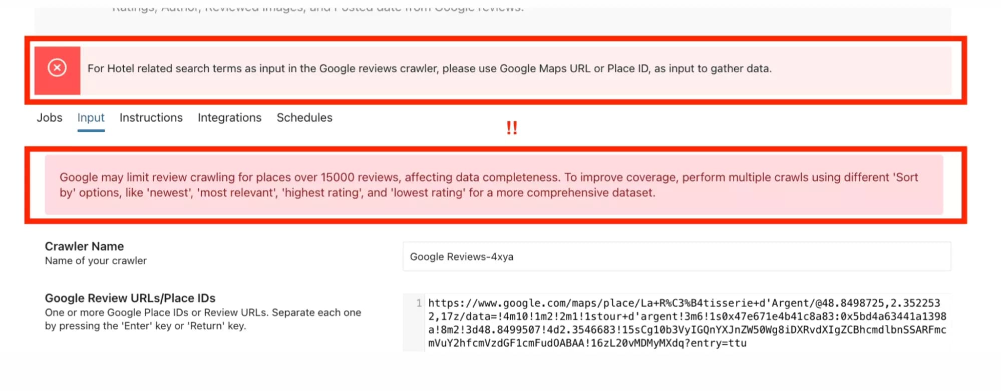 google maps reviews scraper scrapehero warning messages console - image14.png