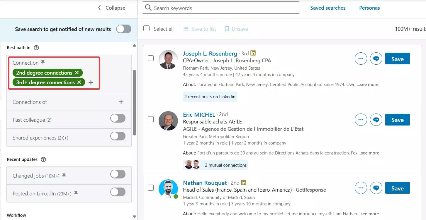Export LinkedIn connections through Sales Navigator with verified emails - Step 3: Choose the connection degree image11