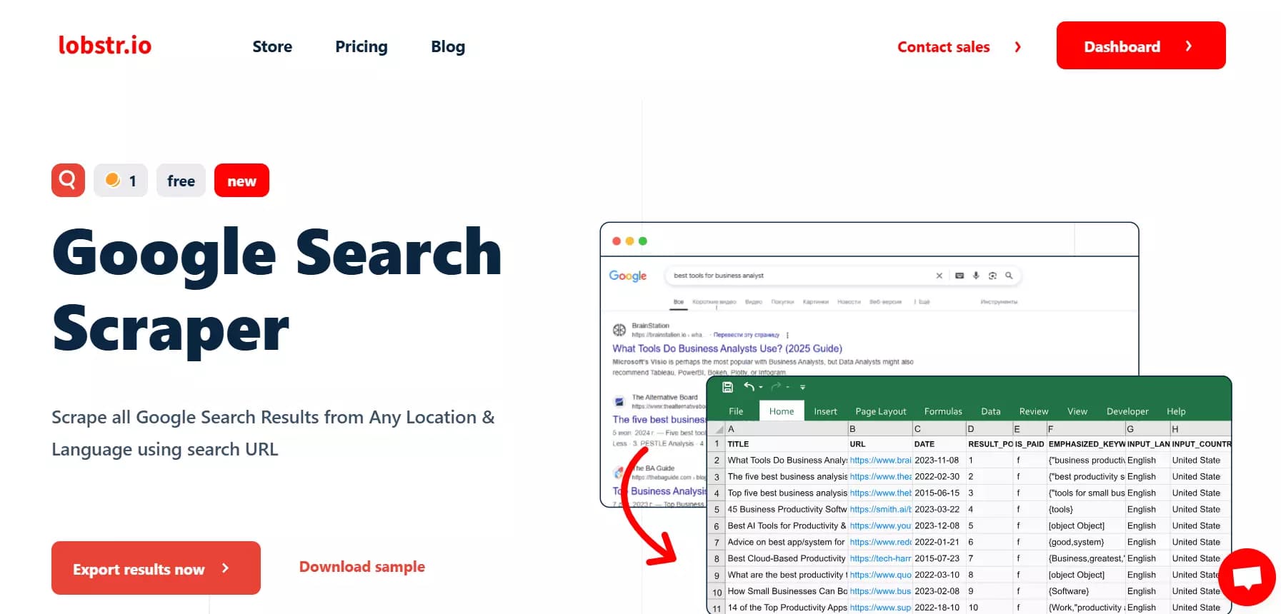 Lobstr.io Google Search Scraper interface