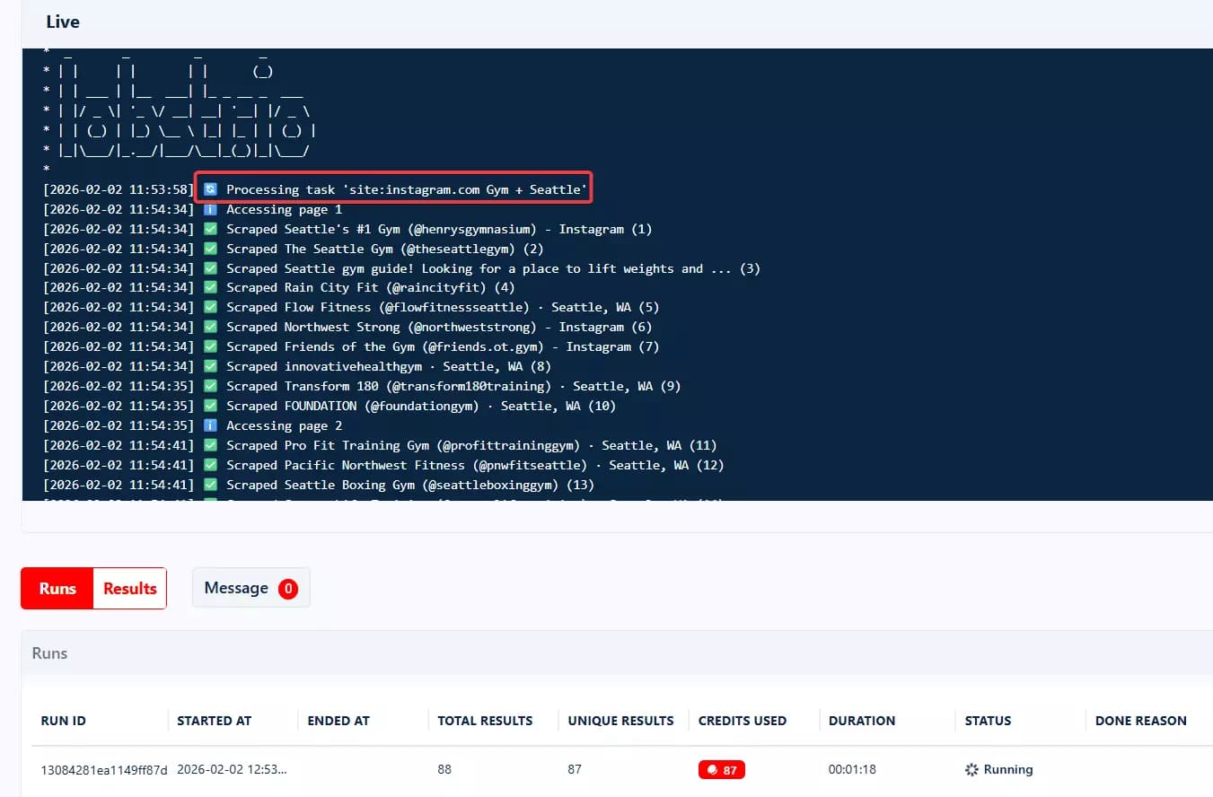 Google search query example for Instagram profiles