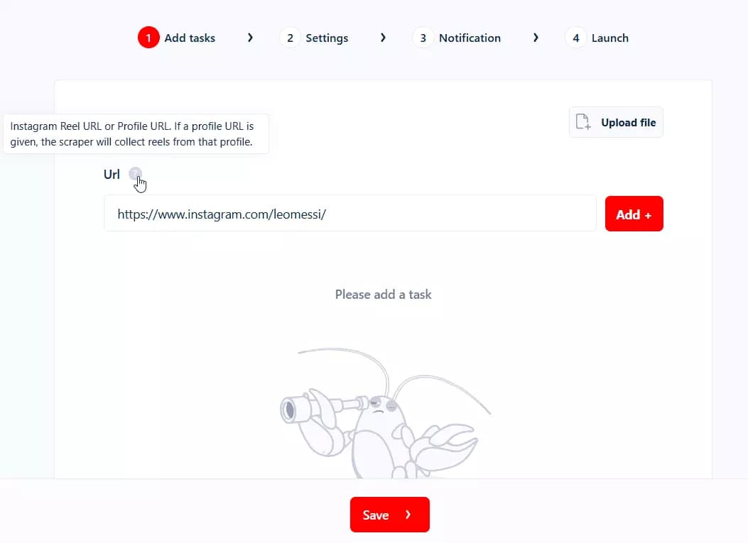 How to scrape Instagram Reels using Lobstr.io? - 2. Add tasks image14