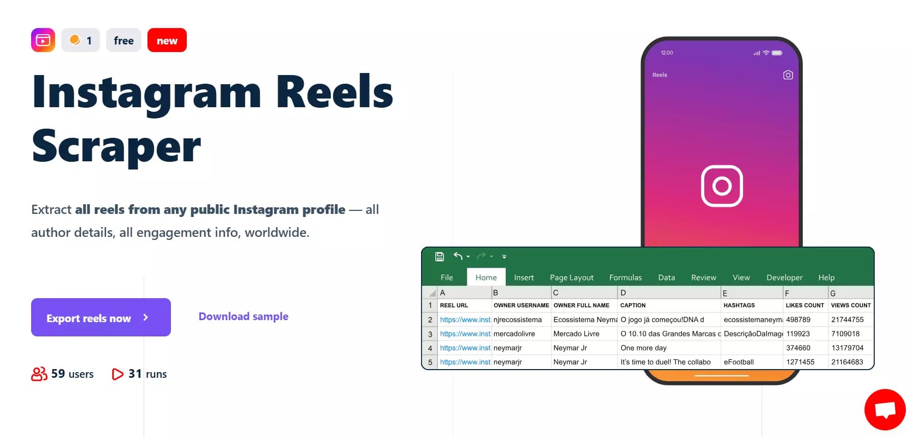 Lobstr.io Instagram Reels Scraper interface