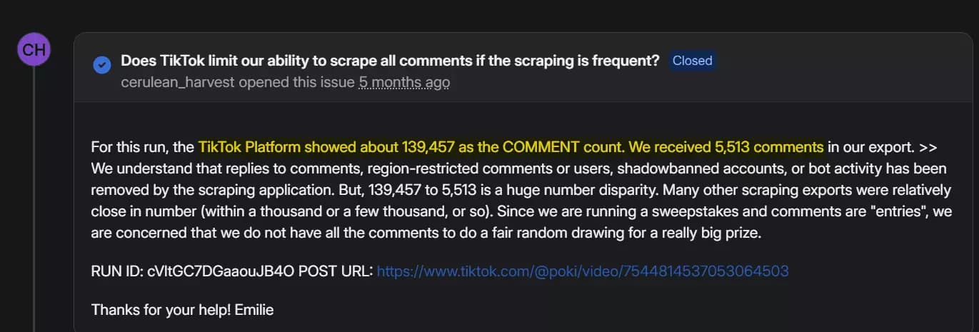 Scalability and reliability comparison across TikTok comment scraping tools