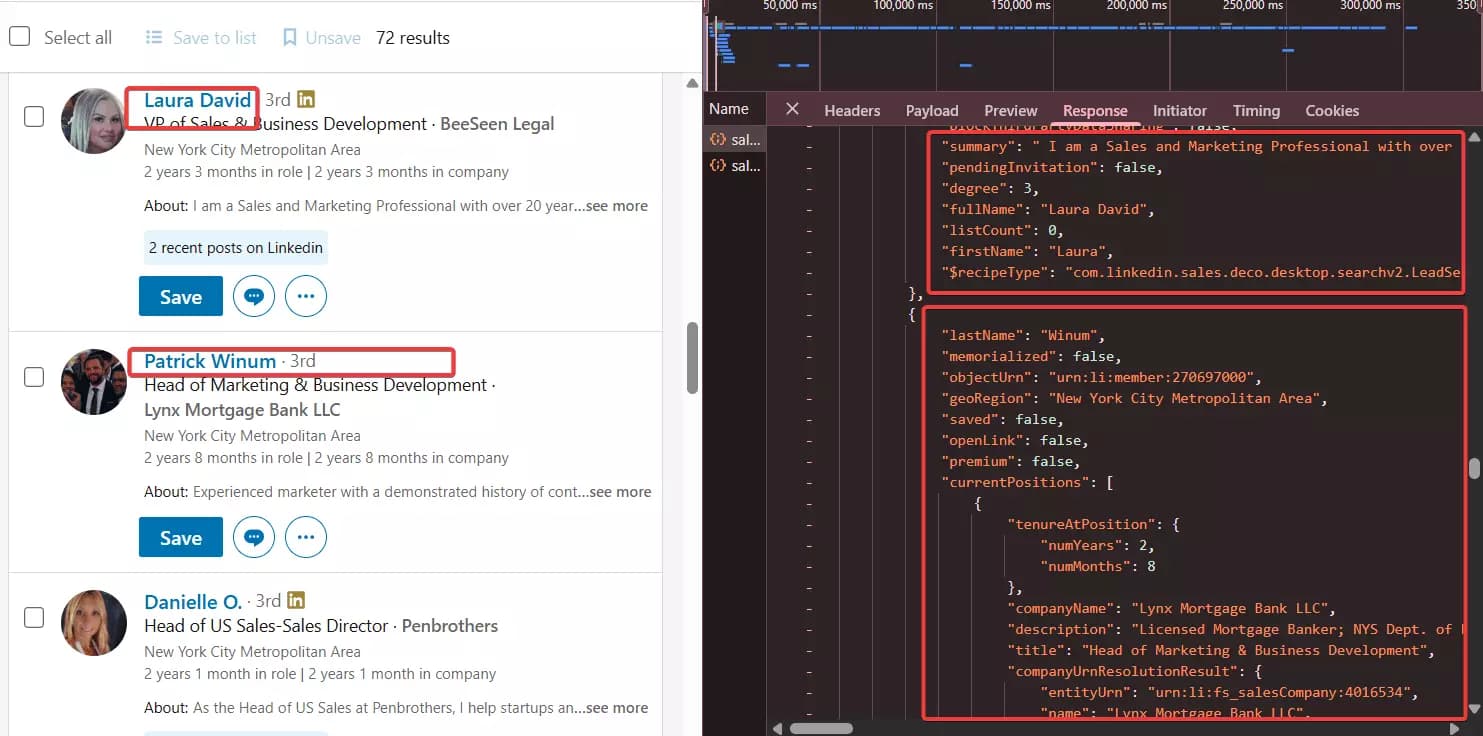 Are there any other ways to access Sales Navigator data via API? - 1. LinkedIn internal API image14