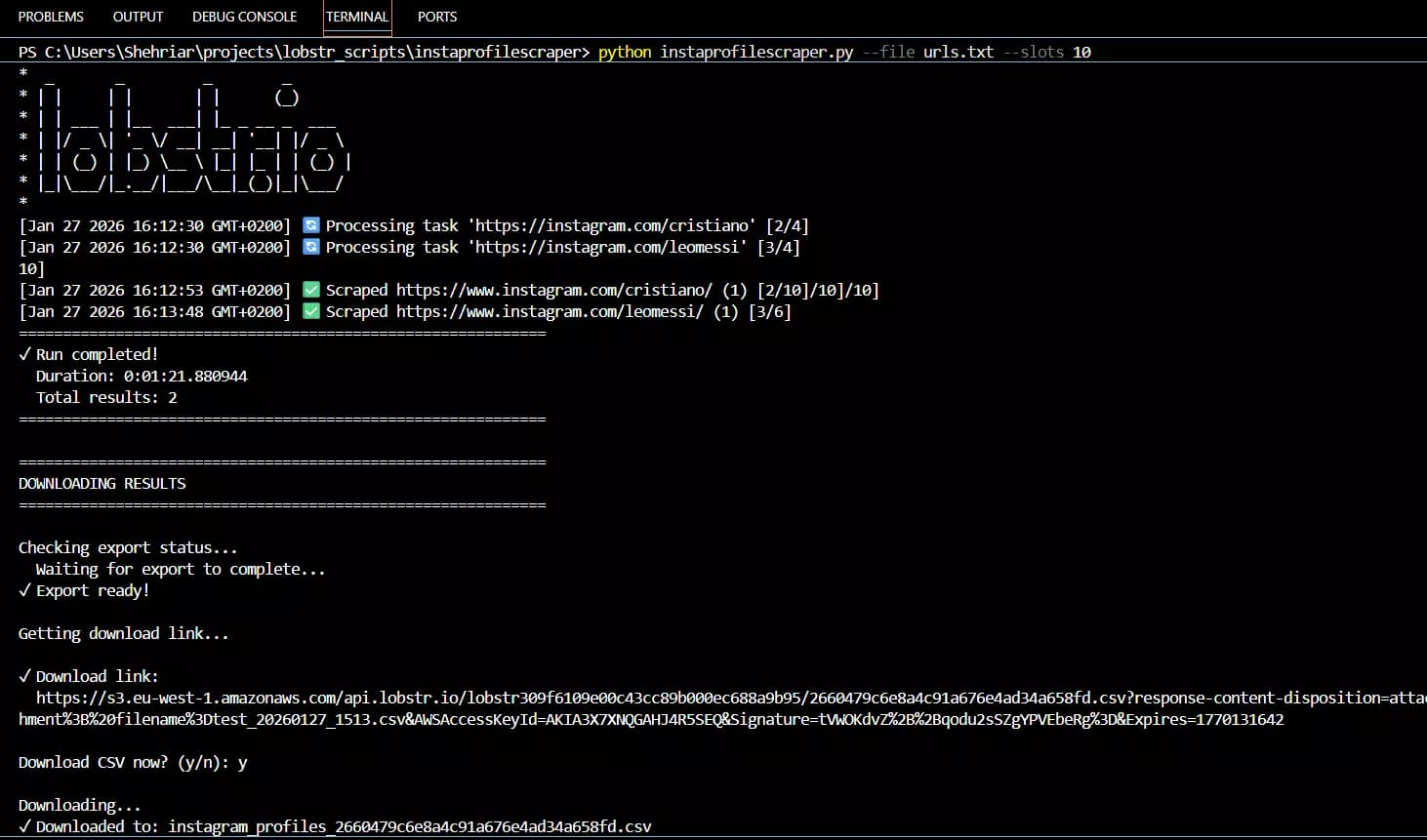 ============================================================================ - Scrape thousands of profiles from a list