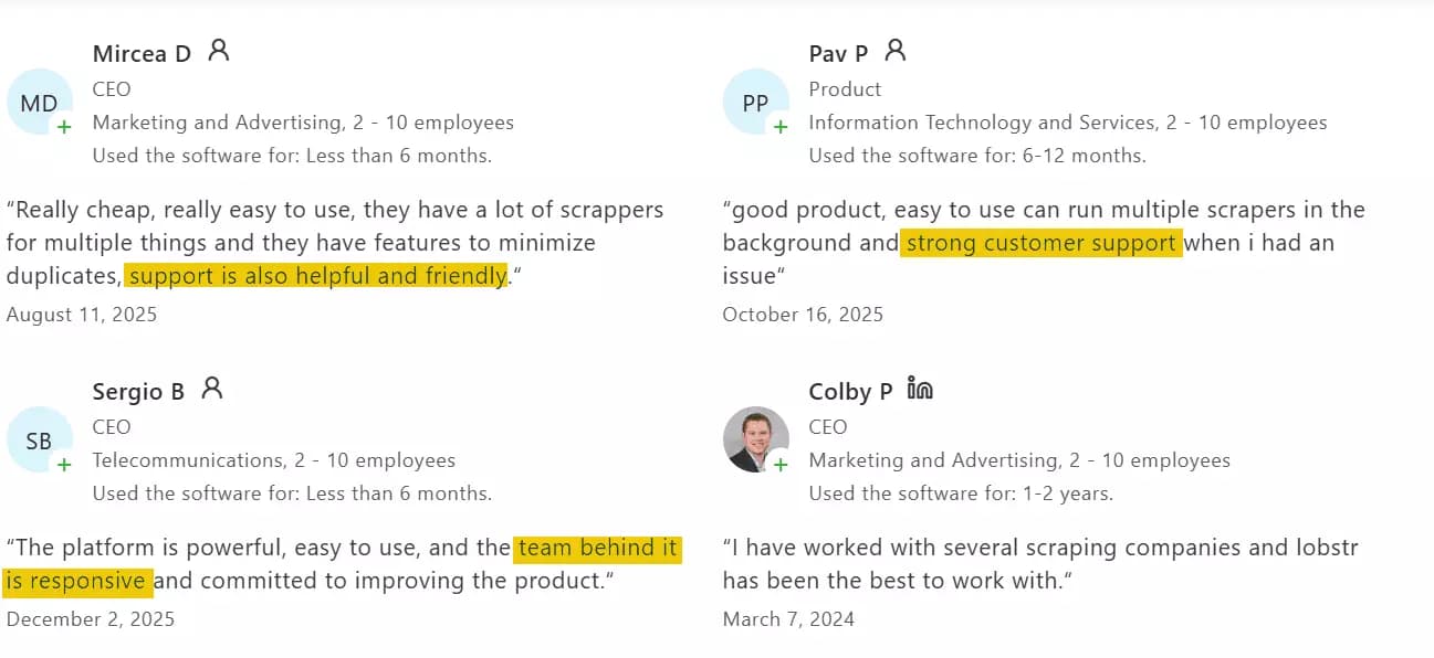 Lobstr.io customer support reviews