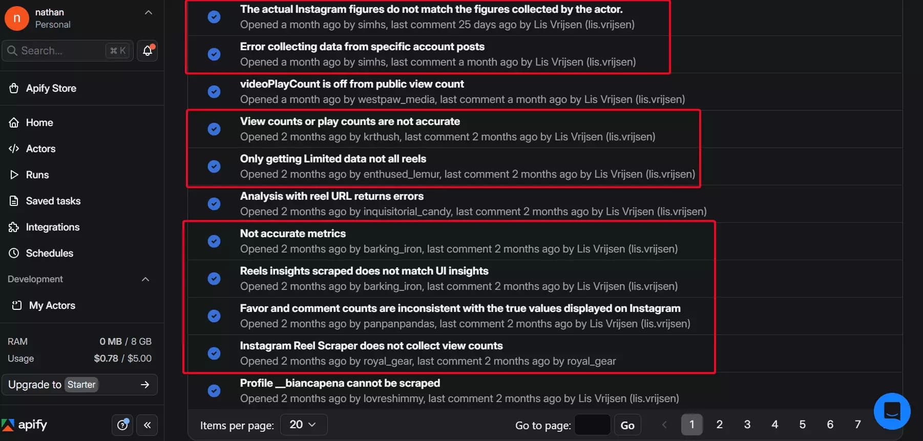 User reviews reporting Apify data quality issues