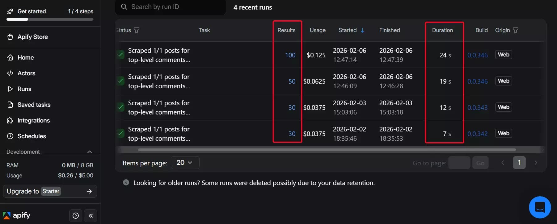 Apify speed test result β 200+ comments per minute