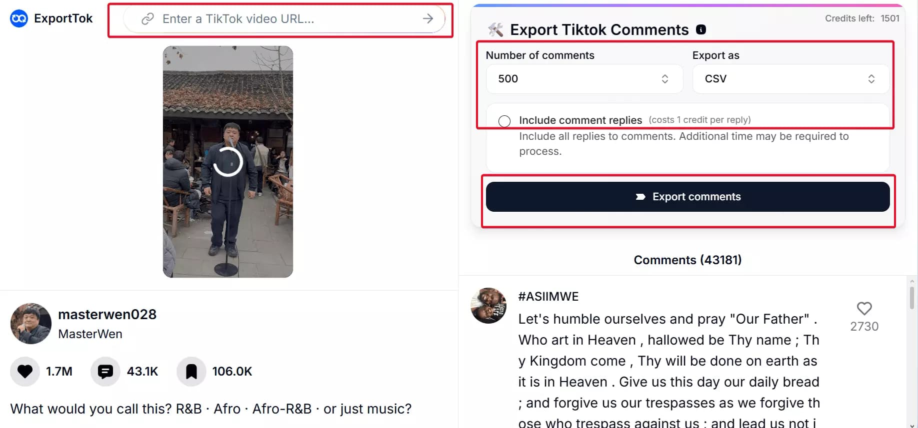 ExportTok dashboard β simple interface with limited controls