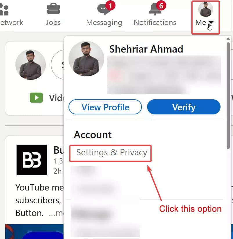 How to export your LinkedIn contacts from basic account? - Step 2: Choose Settings & Privacy