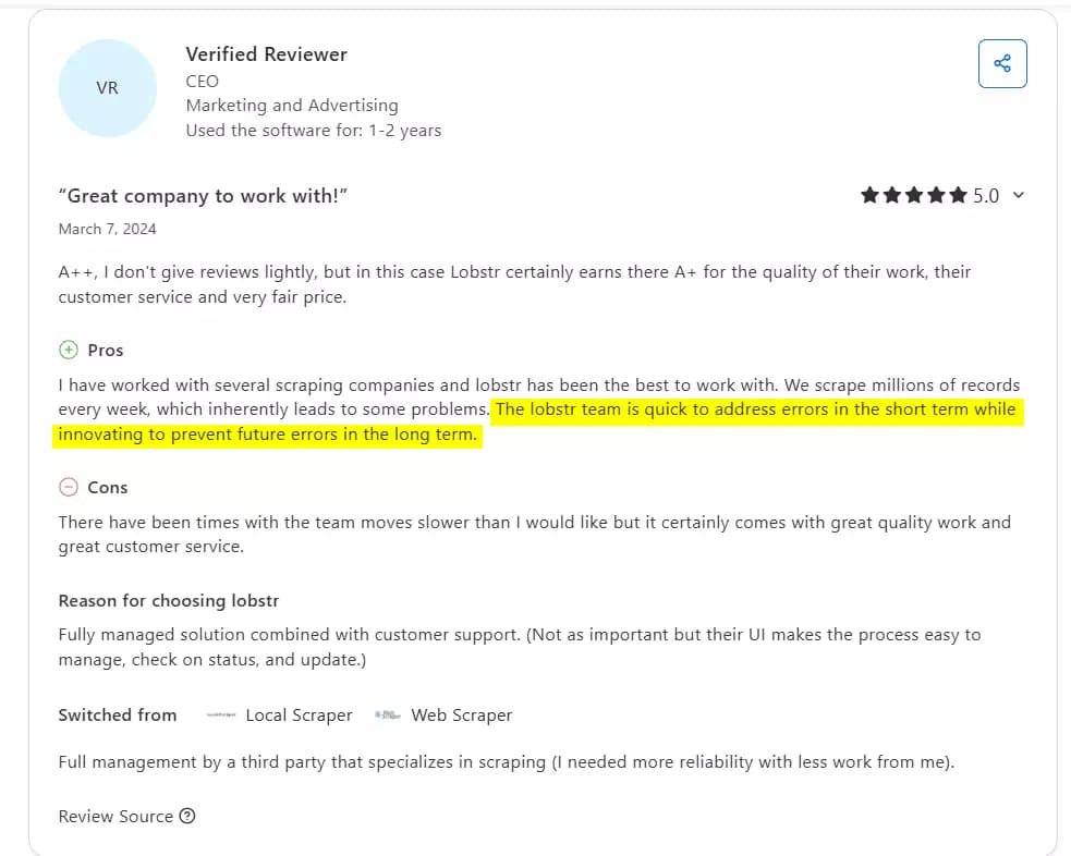 1. Lobstr.io – Best Overall Apify Alternative (No-Code + API) - What makes it the best alternative? image20