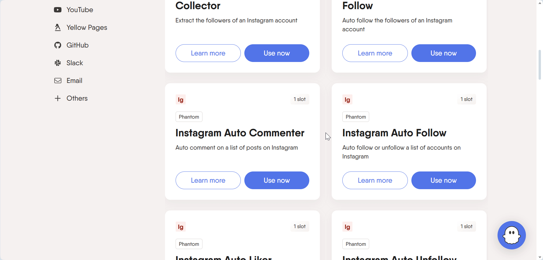 Phantombuster showing no dedicated Reels template