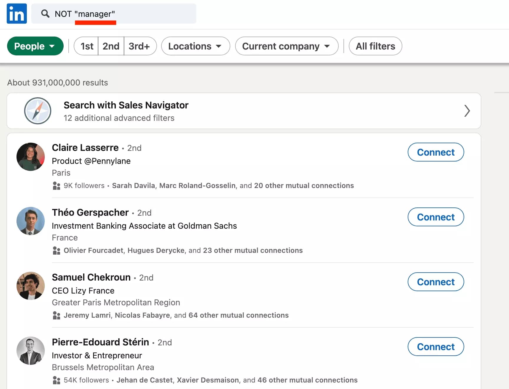 not operator linkedin search results example - image5.png