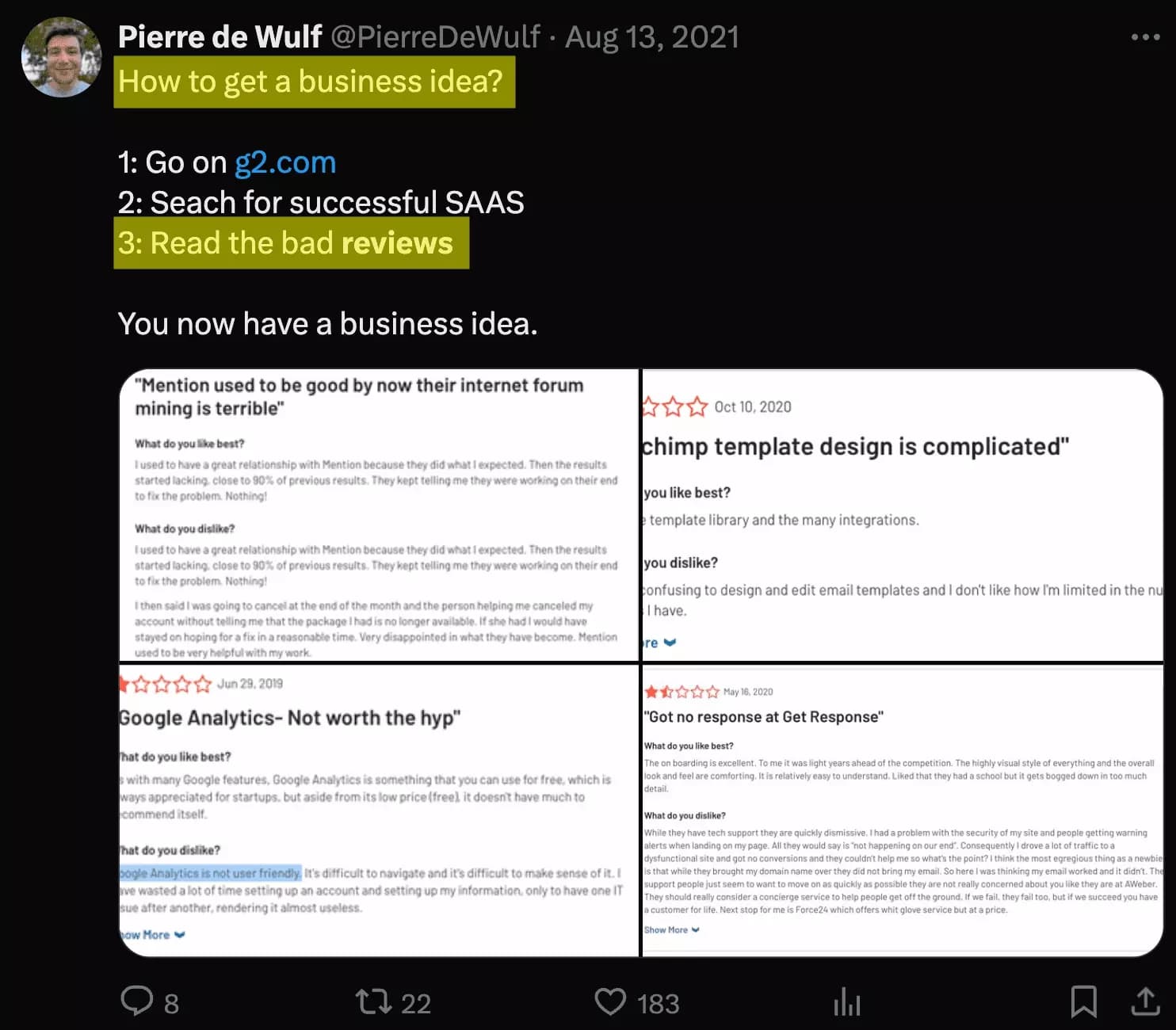 pierre de wulf twitter screenshot how to get a business idea read review - image21.png