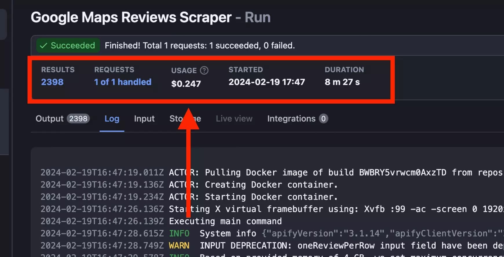 time and cost apify console google maps reviews scraper - image1.png